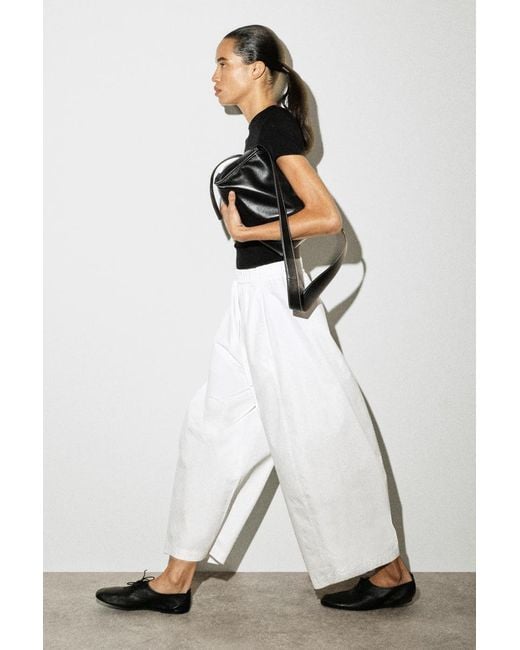 COS White Elasticated Barrel-Leg Trousers