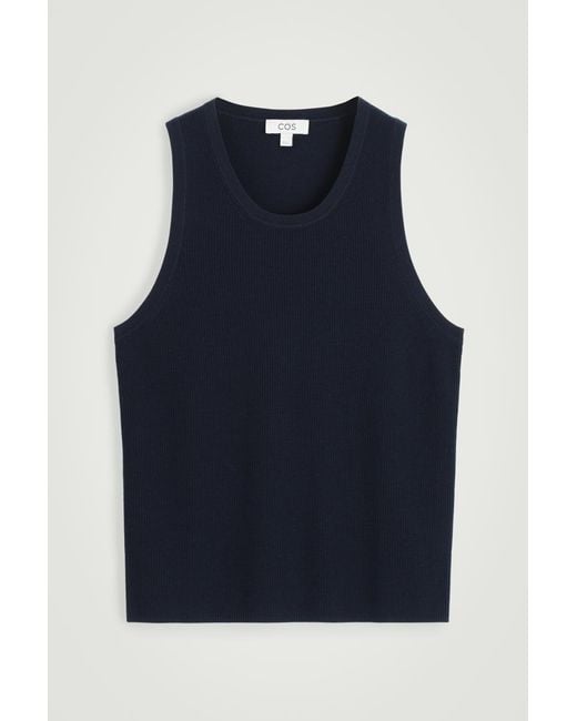 COS Blue Ribbed Merino Wool Knitted Tank Top for men