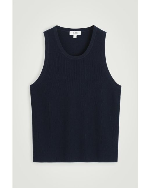 COS Blue Ribbed Merino Wool Knitted Tank Top for men