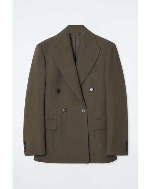 COS Green Slim Waisted Double-breasted Wool Blazer