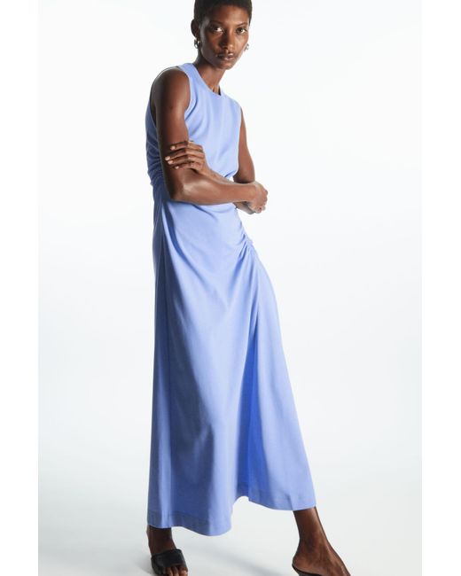 COS Gathered Midi Dress in Blue | Lyst