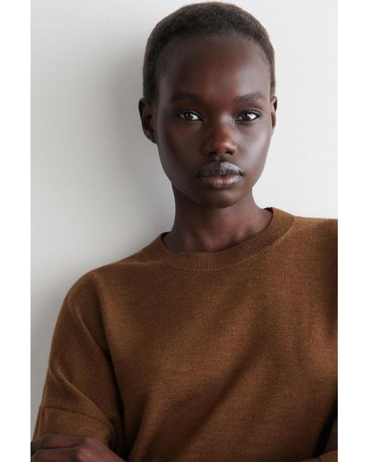 COS Brown Merino Wool Crew-Neck Sweater