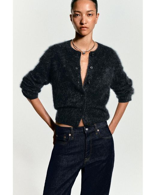 COS Blue Brushed-Cashmere Crew-Neck Cardigan