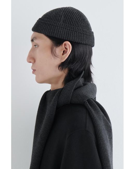 COS Black Ribbed Wool-Cotton Fisherman Beanie for men
