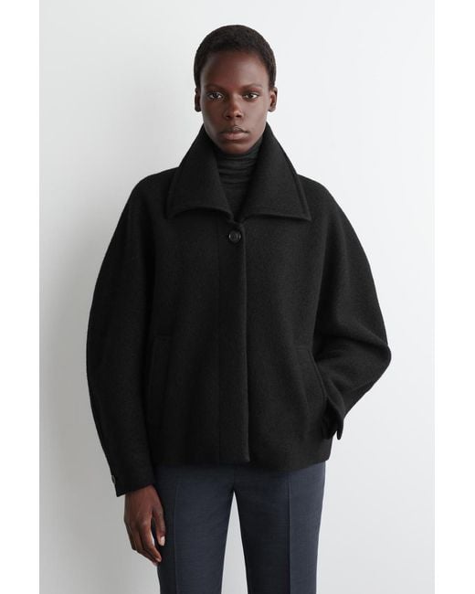 COS Black Oversized Boiled-Wool Short Jacket