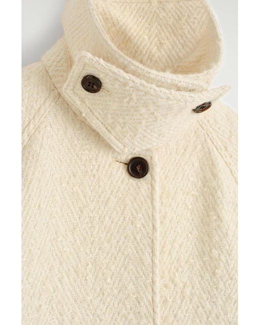 COS Natural Funnel-Neck Wool-Herringbone Short Coat