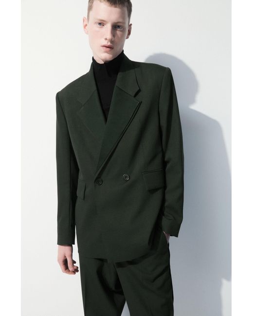 COS Green The Double-breasted Wool Tuxedo Jacket for men