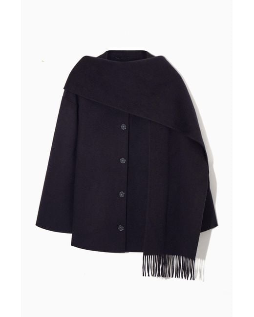 COS Blue Oversized Wool-blend Scarf Jacket