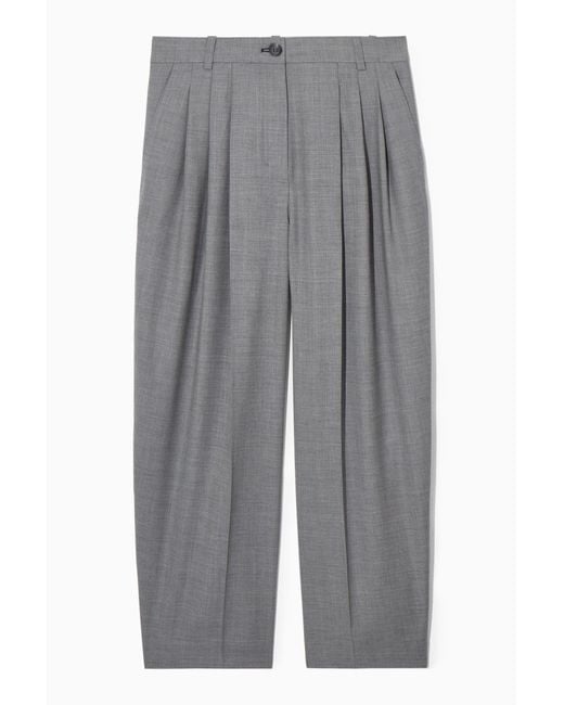 COS Gray Regular Wool Barrel-leg Trousers