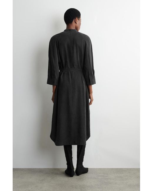 COS Black Belted Collarless Midi Shirt Dress