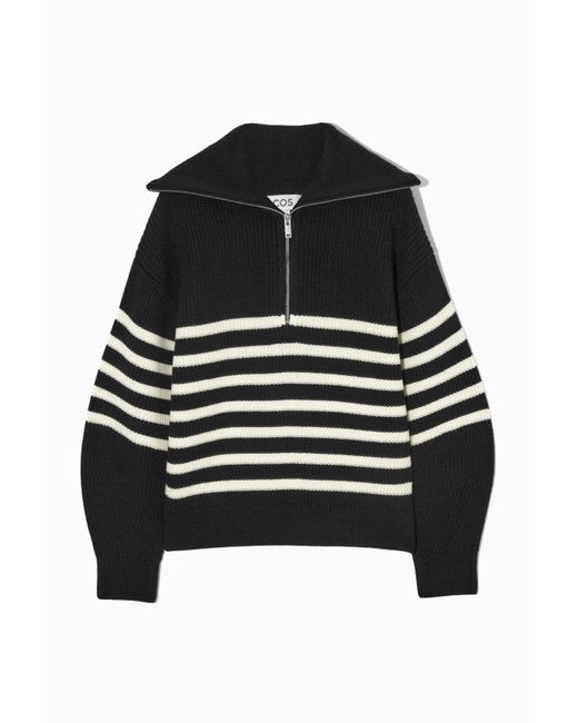 COS Wool And Cotton Half-zip Jumper in Black | Lyst