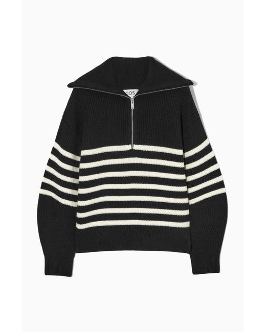 COS Wool And Cotton Halfzip Jumper in Black Lyst