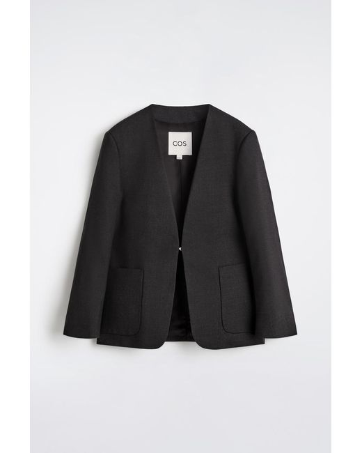 COS Black Collarless Wool Blazer for men