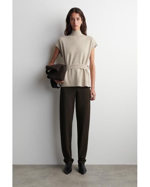 COS Natural Belt-Detail Mock-Neck Wool Vest