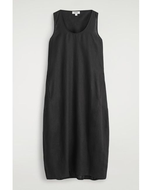 COS Black Elasticated-Hem Linen Maxi Dress