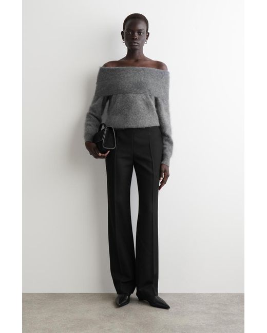 COS Gray Off-The-Shoulder Merino Wool Jumper