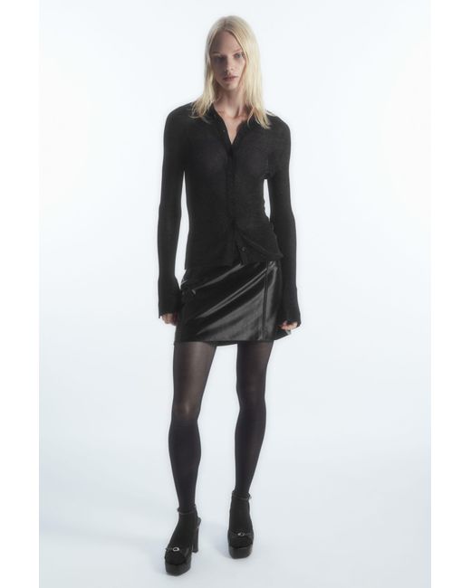 COS Black High-shine Satin Mini Skirt
