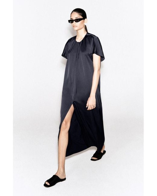 COS Blue Pleated Satin Midi Dress