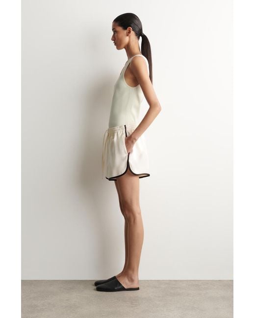 COS White Contrast-Piped Satin Track Shorts