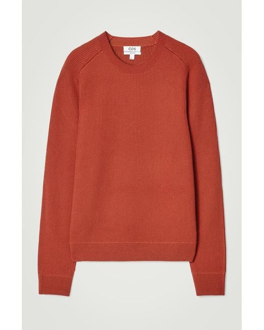 COS Orange Ribbed Merino Wool Jumper