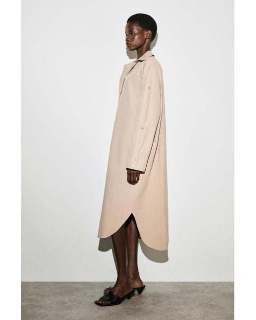 COS Natural Curved-Sleeve Cotton Midi Shirt Dress