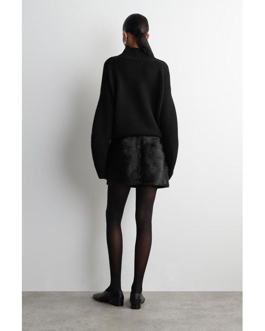 COS Black Pony Hair-Effect Leather Mini Skirt