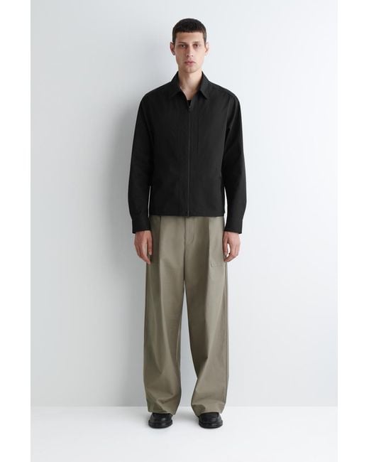 COS Black Cotton Zip-Up Overshirt for men