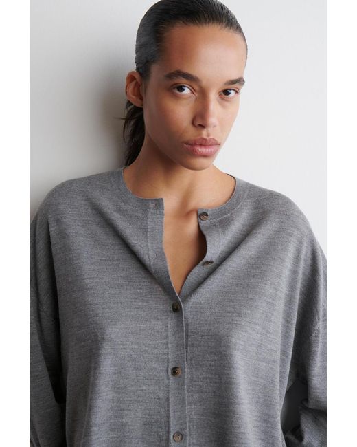 COS Gray Circle-Cut Merino Wool Cardigan