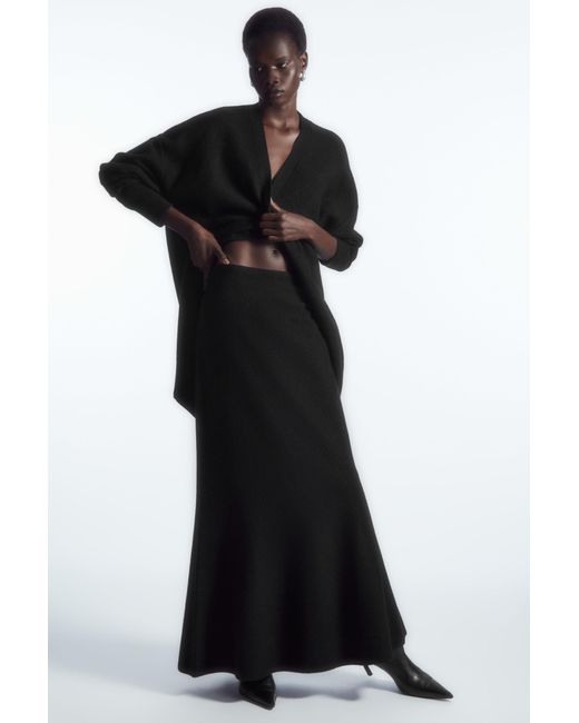 COS Black Flared Merino Wool Maxi Skirt