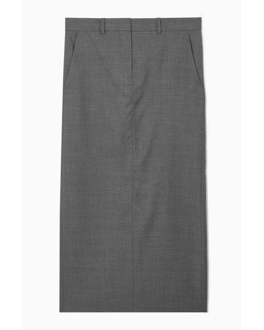 COS Gray Wool Column Maxi Skirt