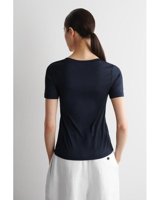 COS Blue Slim Silk T-Shirt