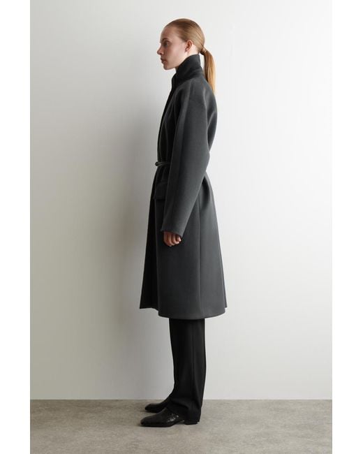 COS Gray Tailored Wool-Zibeline Long Coat
