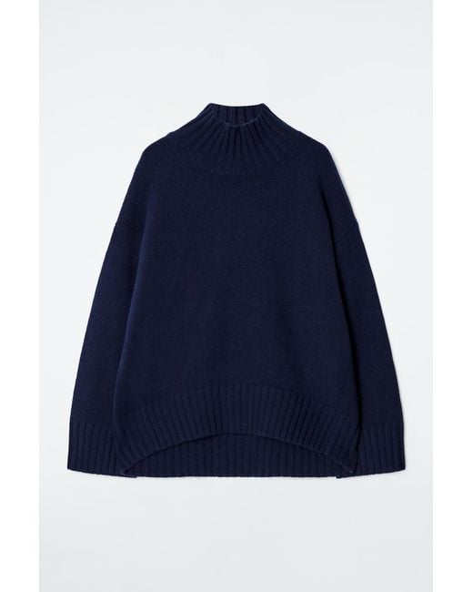 COS Blue Chunky Pure Cashmere Turtleneck Jumper
