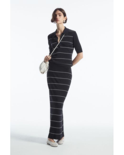 COS Black Striped Knitted Maxi Skirt