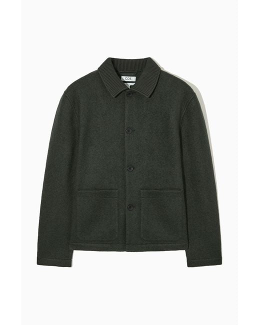COS Green Knitted-collar Wool Workwear Jacket for men