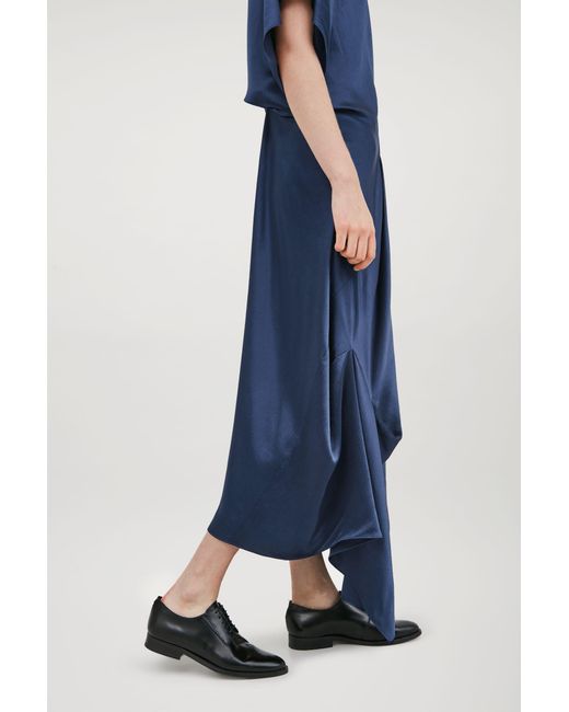 COS Silk Dress With Asymmetric Drape in Blue | Lyst