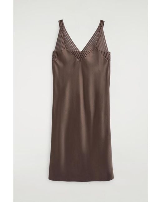 COS Brown Open-Stitch Satin Slip Dress