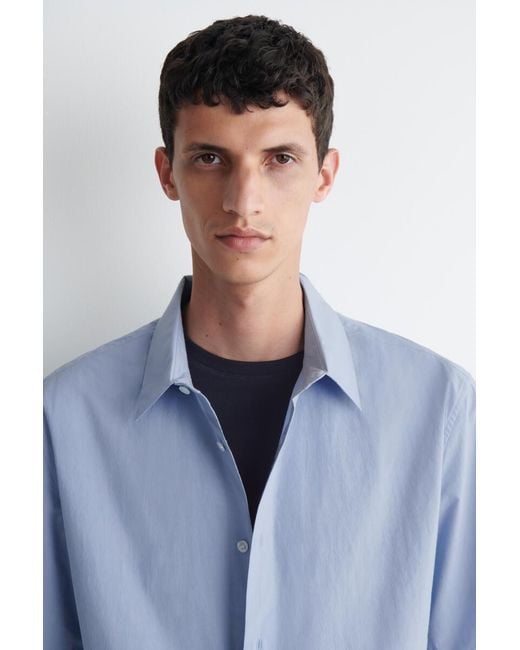 COS Blue Relaxed Cotton Short-Sleeved Shirt for men