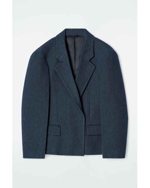 COS Blue Oversized Exaggerated-Shoulder Denim-Look Blazer