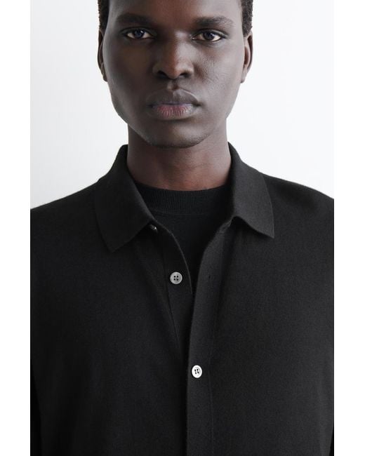 COS Black Knitted Merino Wool Shirt for men