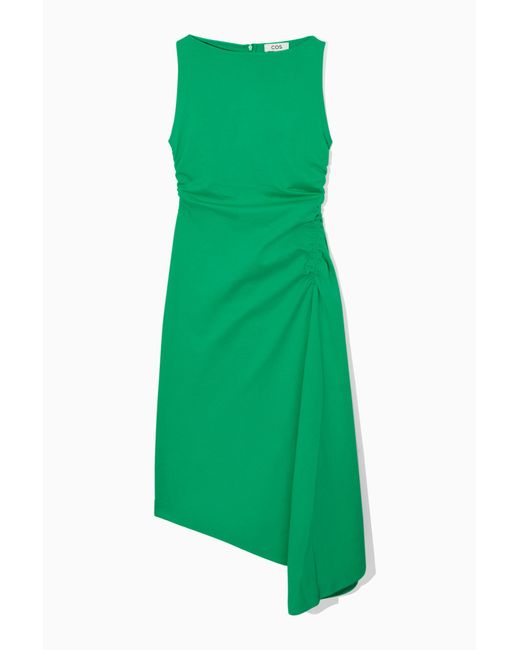 COS Green Asymmetric Gathered Midi Dress