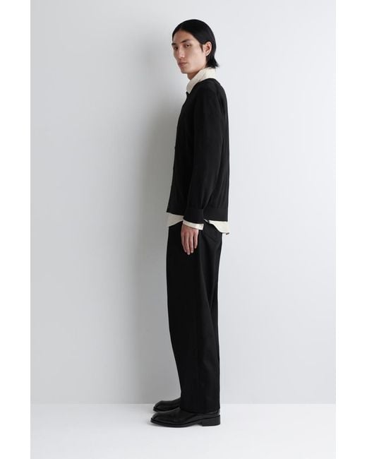 COS Black Merino Wool Crew-Neck Cardigan for men