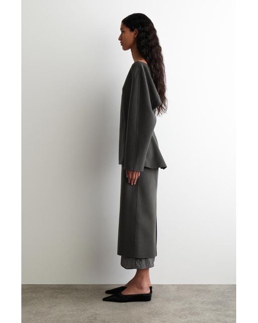 COS Black Double-Faced Wool V-Neck Top