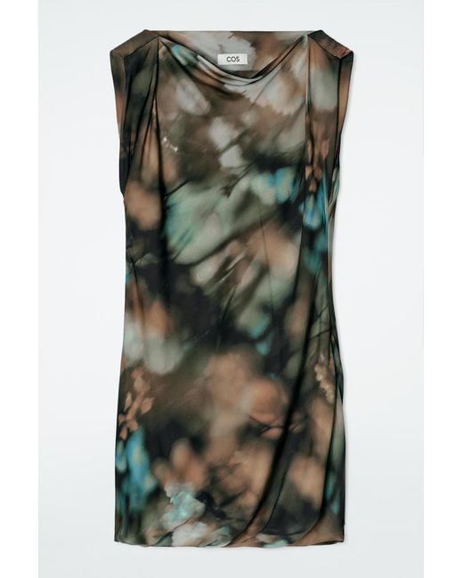 COS Green Drapiertes Seidenkleid Mit Print