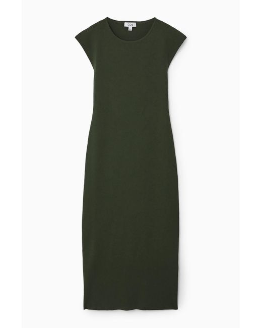 COS Open-back Knitted Midi Dress in Green | Lyst