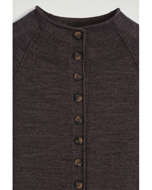 COS Black Merino Wool Funnel-Neck Cardigan