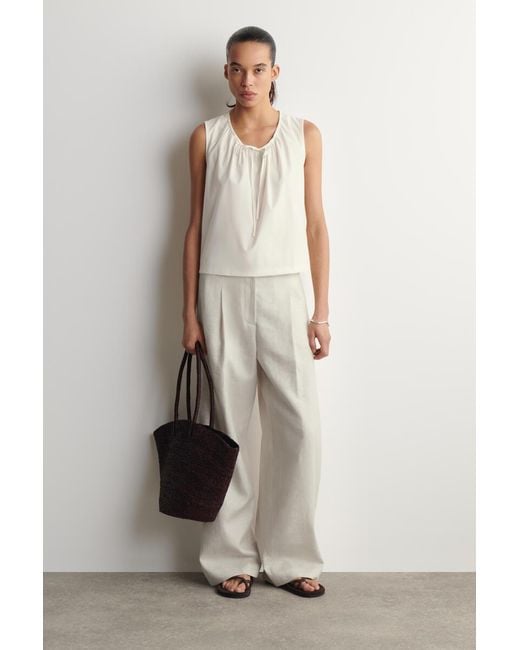 COS Natural Gathered-Neck Jersey Tank Top