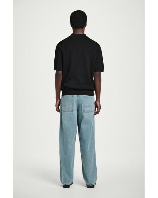 COS Black Regular Knitted Half-Zip Polo Shirt for men