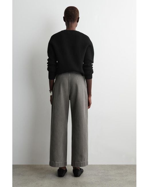COS Gray Cropped Wide-Leg Denim Trousers