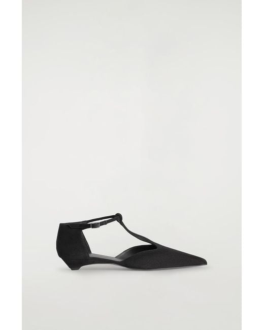 COS Black Pointed Suede T-Bar Kitten Heels